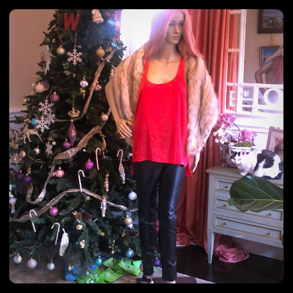 BCBG red silk blouse